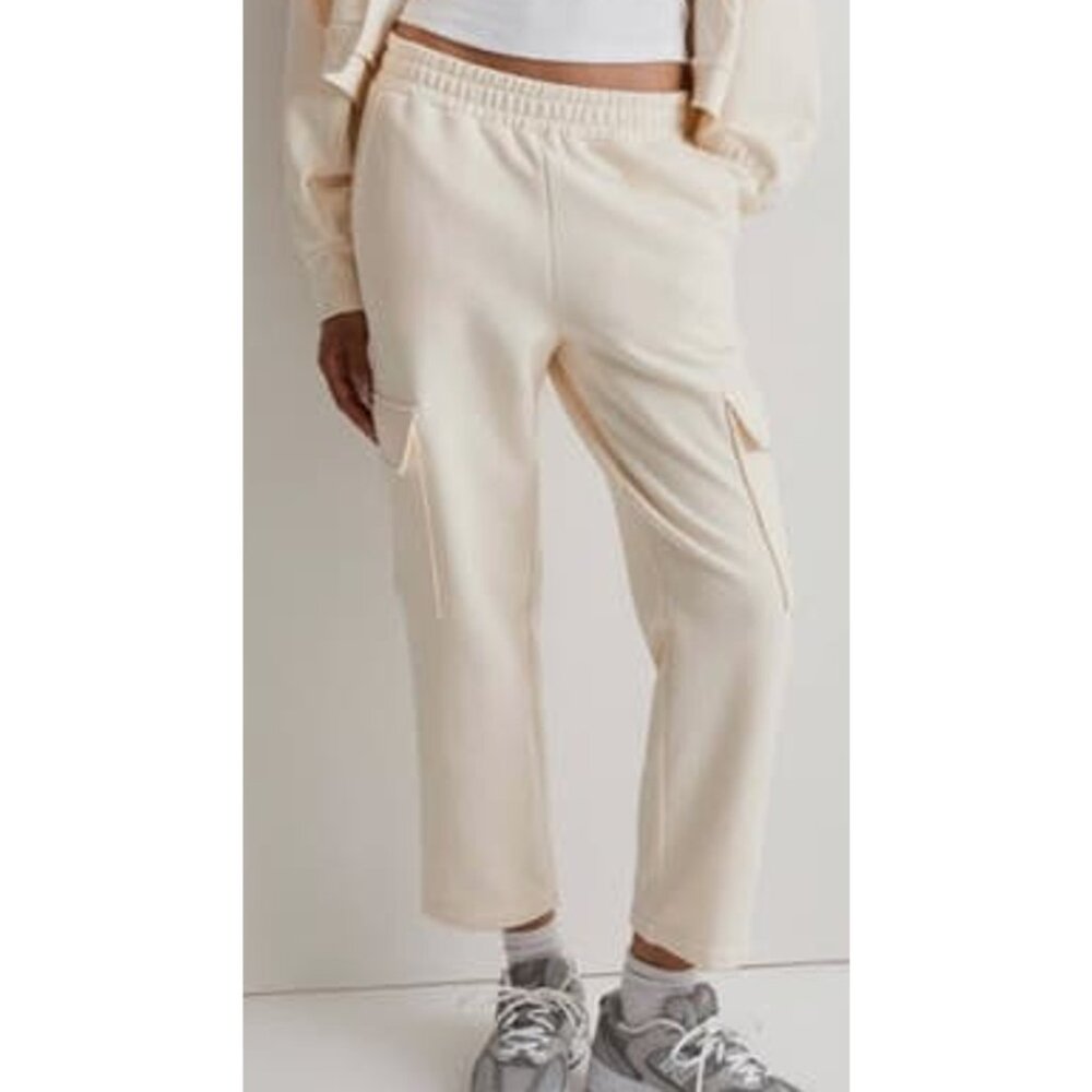 Madewell Brushed Cream Cargo High Rise Crop Sweatpants Size Small